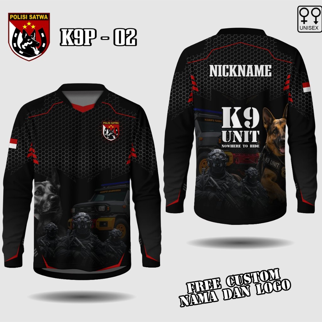 jersey polisi satwa K9 lengan panjang baju polisi K9 kaos polisi satwa free custom nama logo