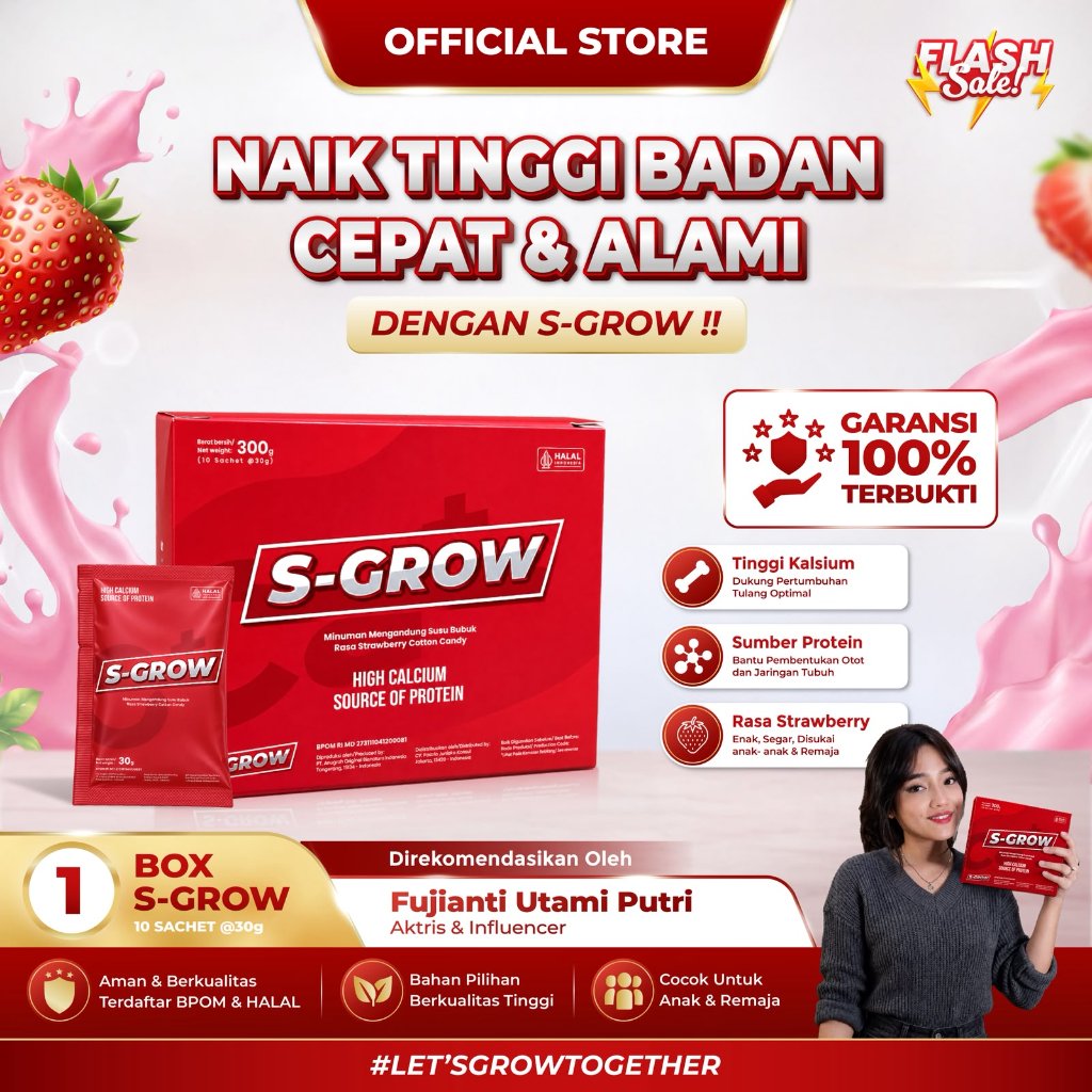 [FLASH SALE] SGROW – Susu Peninggi Badan Terbaik untuk Remaja dan Dewasa  | Varian Strawberry