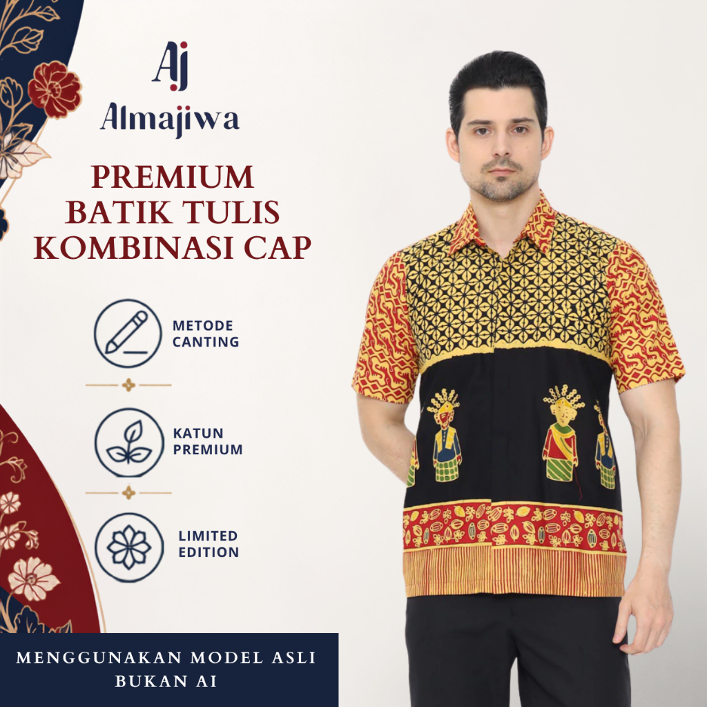 Batik Tulis Kombinasi Cap Premium | ALMAJIWA Kemeja Batik Batavia Pria motif Betawi | Kemeja Pria On