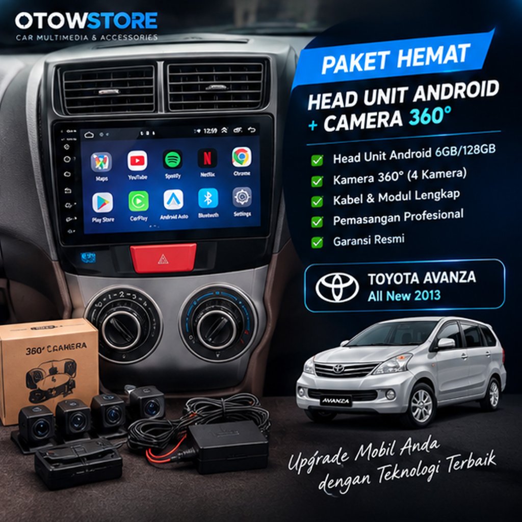 Head Unit Android 6GB/128GB + Kamera 360° untuk Toyota Avanza All New 2013 -2018
