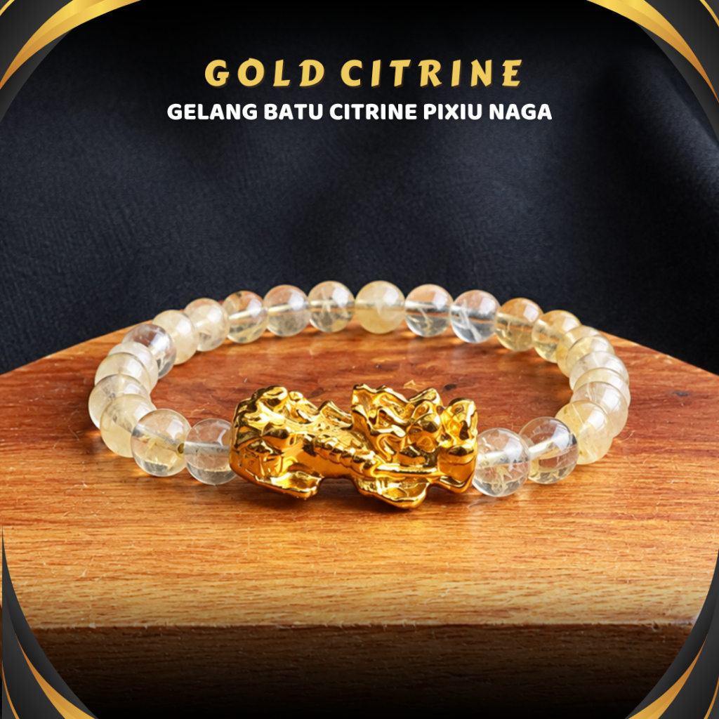 Gelang Batu Kristal Asli Alam 100% Original Citrine Pixiu Naga Emas Mewah Pria Wanita Aesthetic