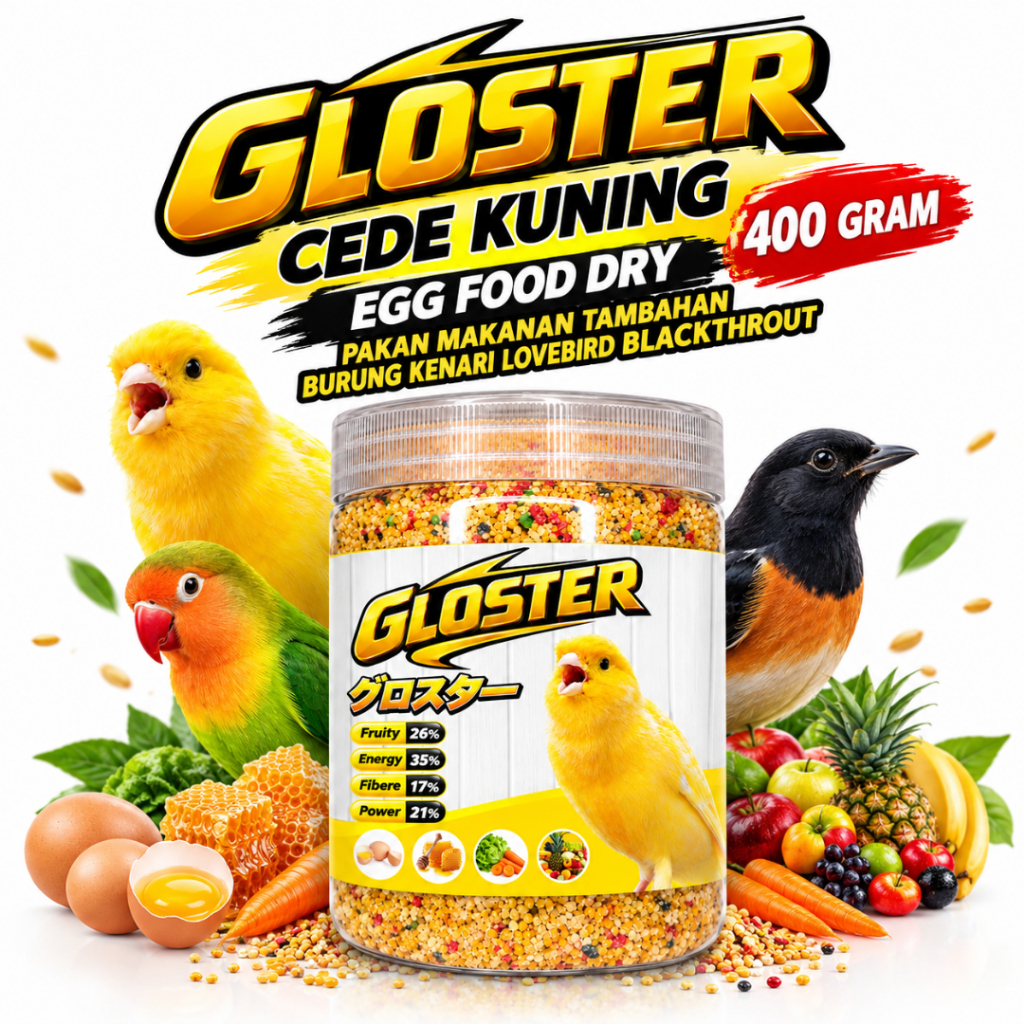 GLOSTER CEDE KUNING 400 GRAM EGG FOOD DRY PAKAN MAKANAN TAMBAHAN BURUNG KENARI LOVEBIRD BLACKTHROUT