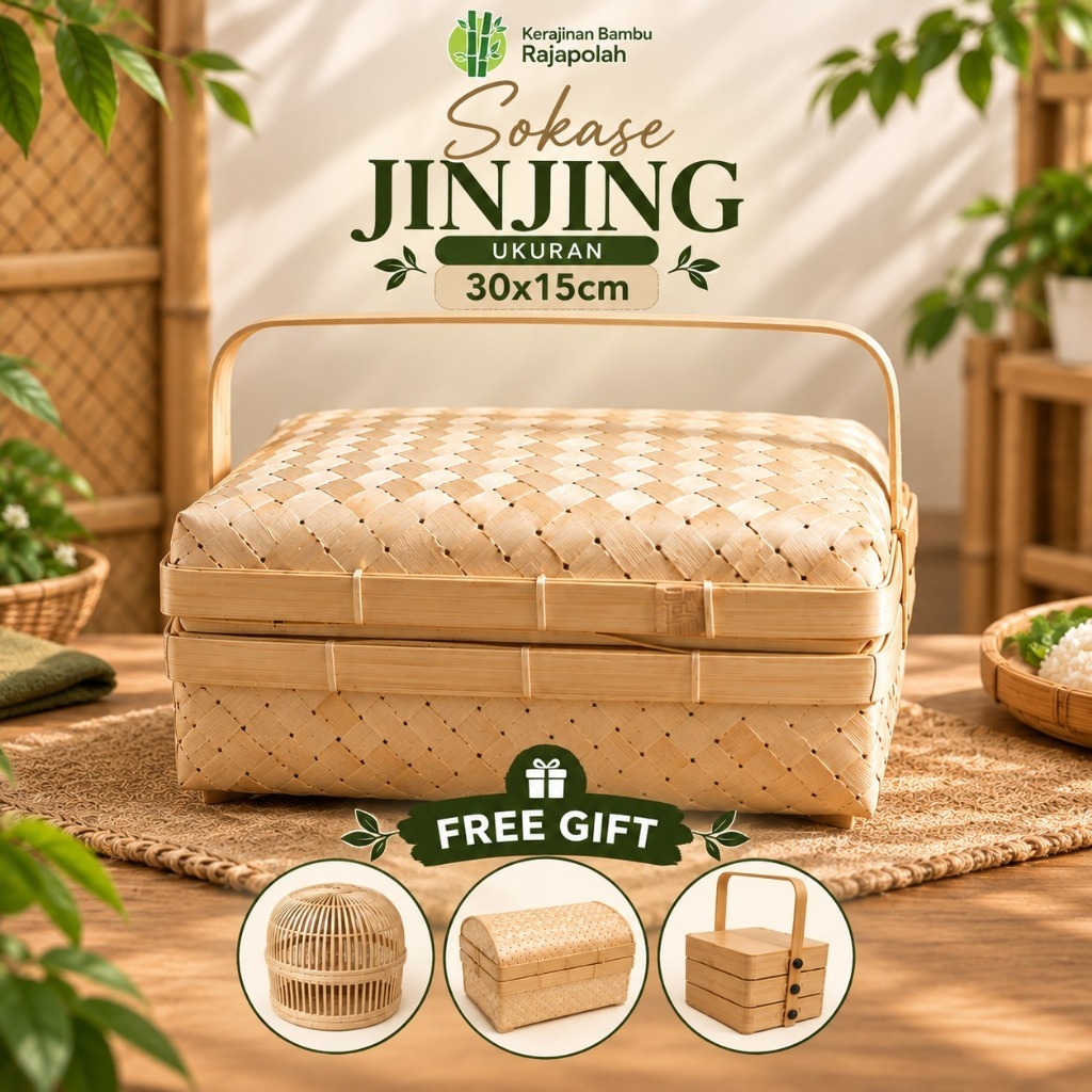 sokase/besek bambu/besek bambu/besek catering/besek hajatan/besek makanan model jinjing ukuran 30x15