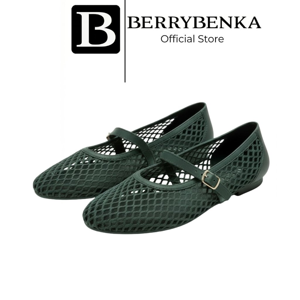 Berrybenka Sofia Mashea Mesh Mary Jane – Sepatu Flat Wanita Jelly Breathable Anti Lecet Tahan Air