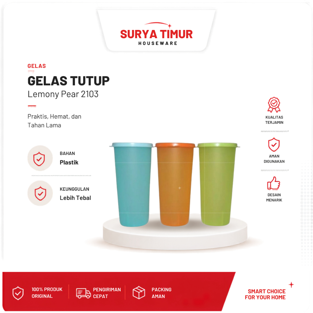 Gelas Tutup Lemony Pear 2103 Gelas Minum Plastik dengan Tutup