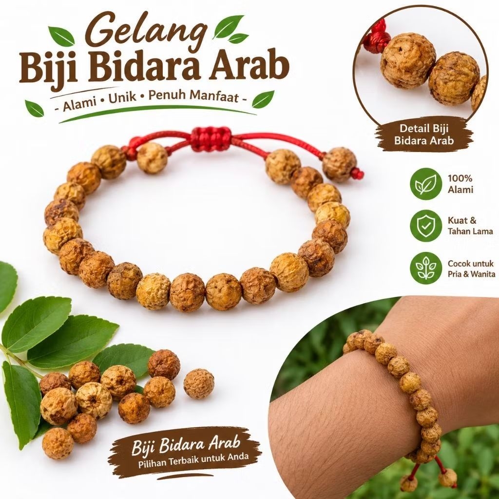 Gelang Biji Bidara Arab Alami untuk Pria Wanita Tali Dapat Disesuaikan