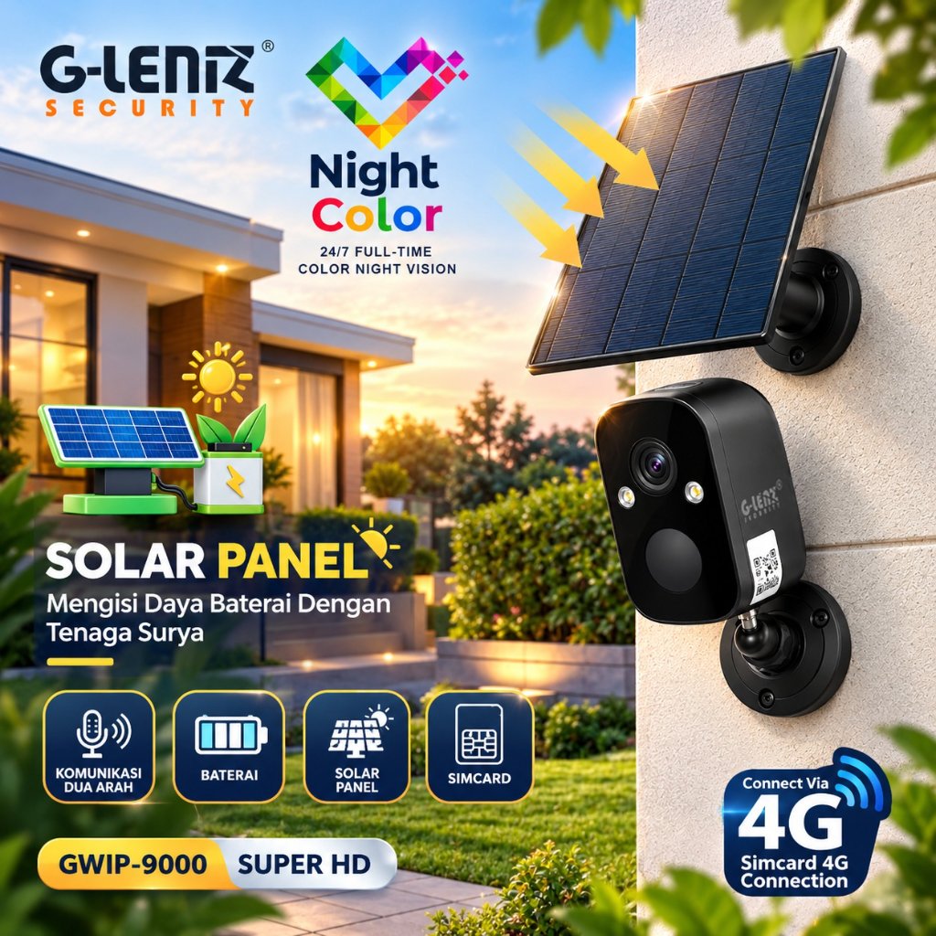 Glenz kamera cctv simcard 4g baterai cctv mini 4g GWIP-9000-4G full hd  Battery Tanpa Listrik Colorf