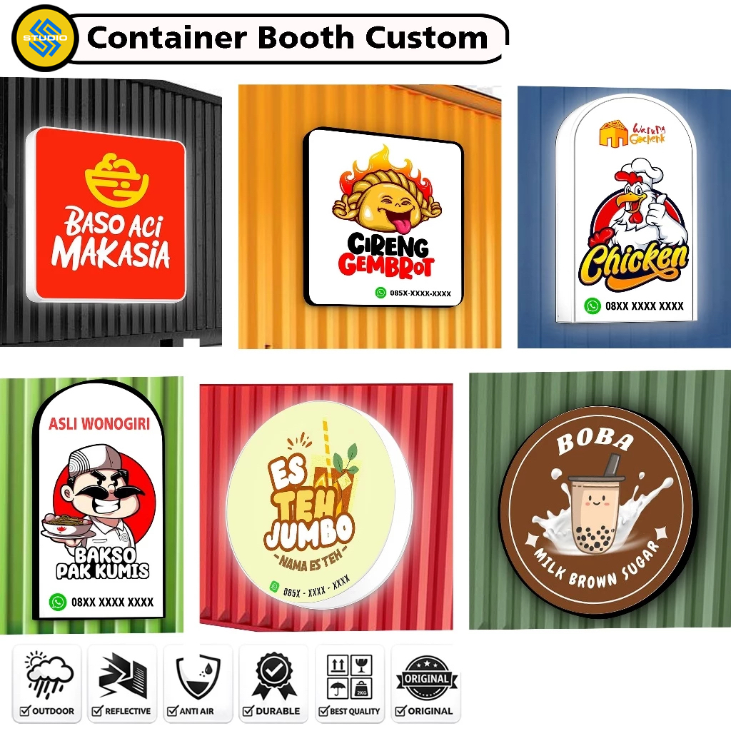Neon Box Akrilik UV Container Booth Untuk Usaha UMKM Restoran 1 Sisi Outdoor dan Indoor Tebal