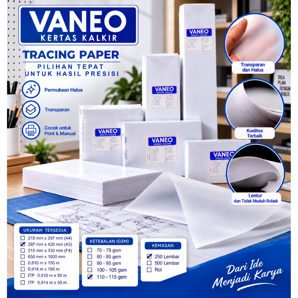 Vaneo Kertas Kalkir A3 110/115 gsm Tracing Paper