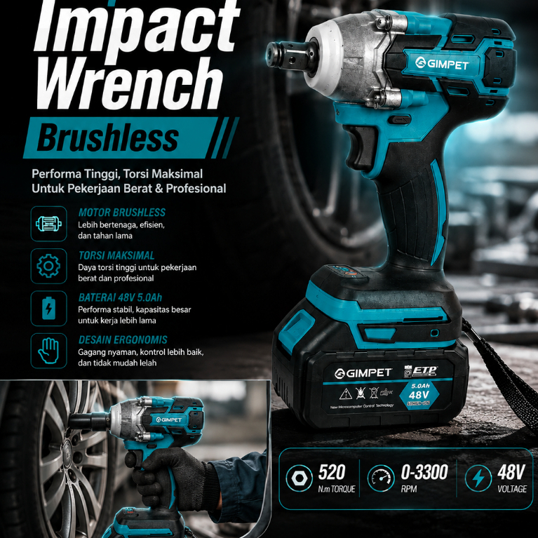 GIMPET  Impact Wrench Baterai Semua Motor Tembaga Cordless Kunci Impact Impact Baterai