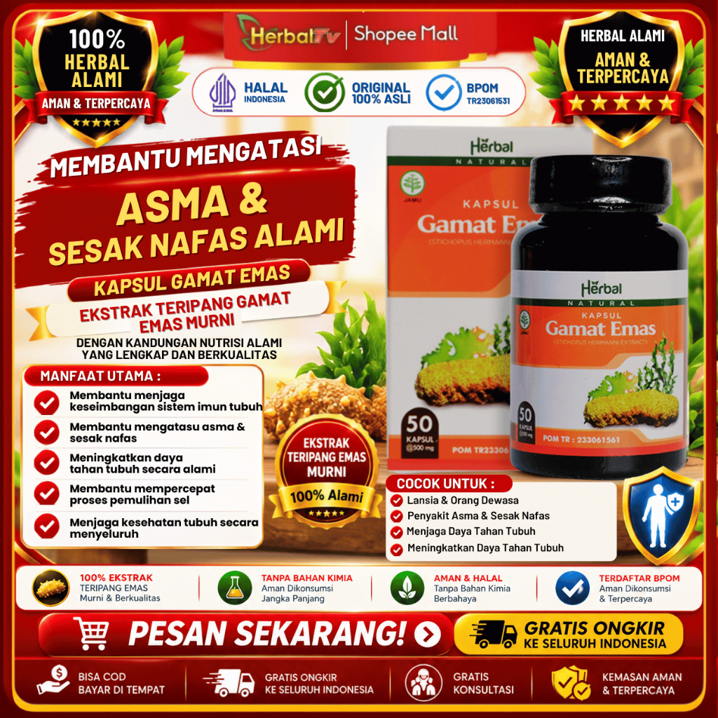 Obat Asma & Sesak Napas Alami – Kapsul Gamat Emas Bisa COD