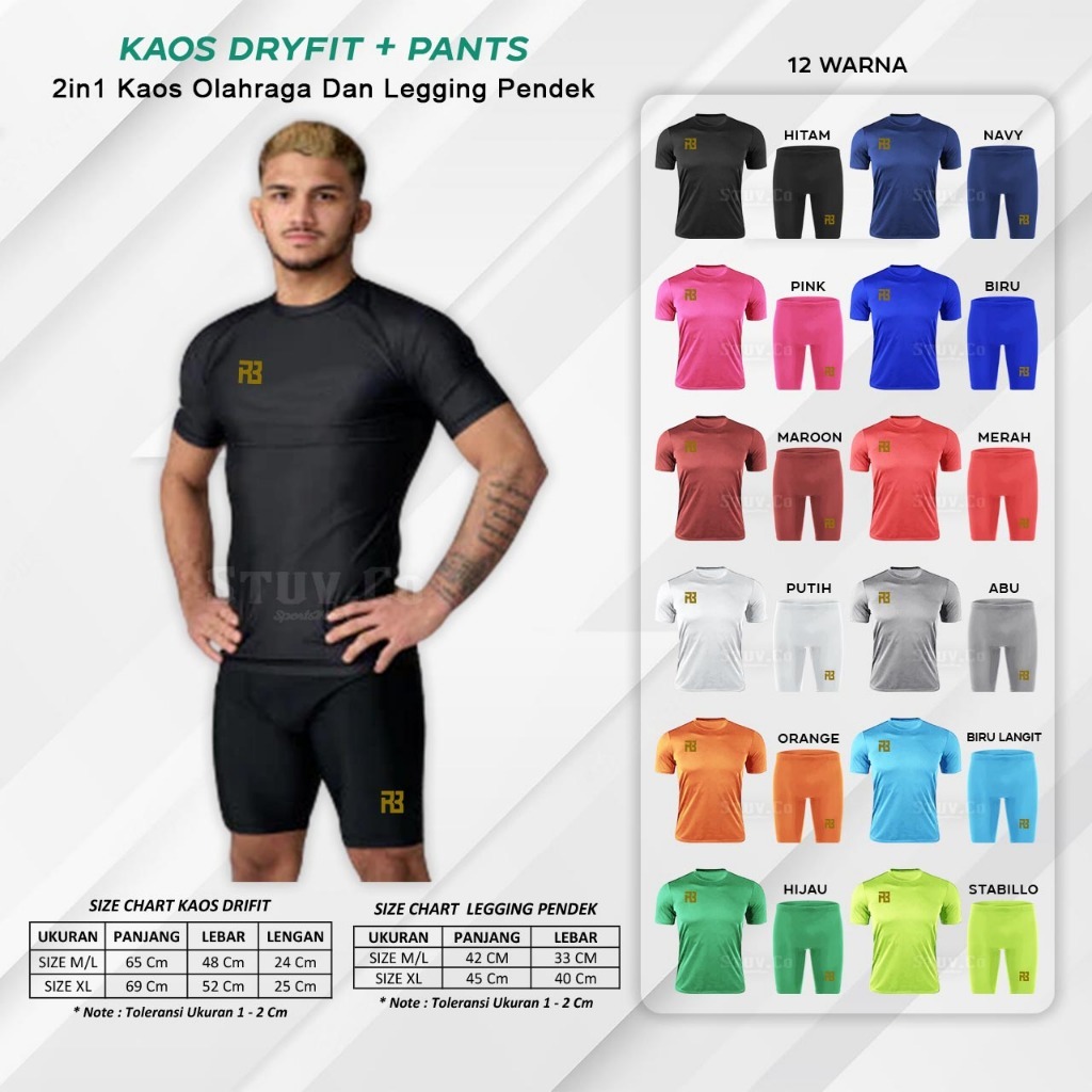 Paket Combo 2in1 Baju Dryfit Pendek Celana Daleman Pendek Mini Soccer