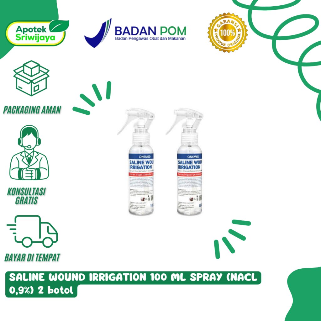 SALINE WOUND IRRIGATION 100 ML SPRAY (NACL 0,9%) 2 botol  - Cairan Pembersih,Steril, Aman, Isotonik,
