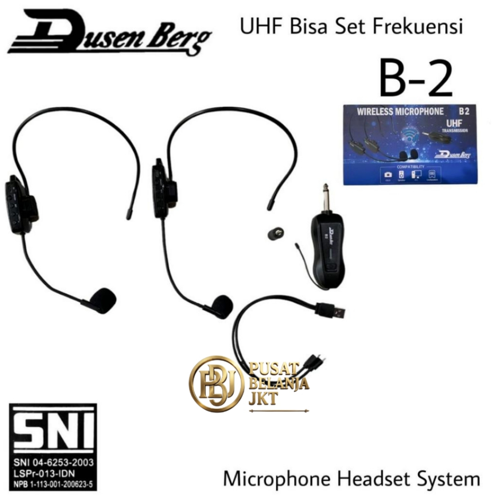 Mic Wireless Headset Dusenberg B2 2 Mic Headset Bando Imam Masjid Presentasi Ceramah Senam UHF Recha