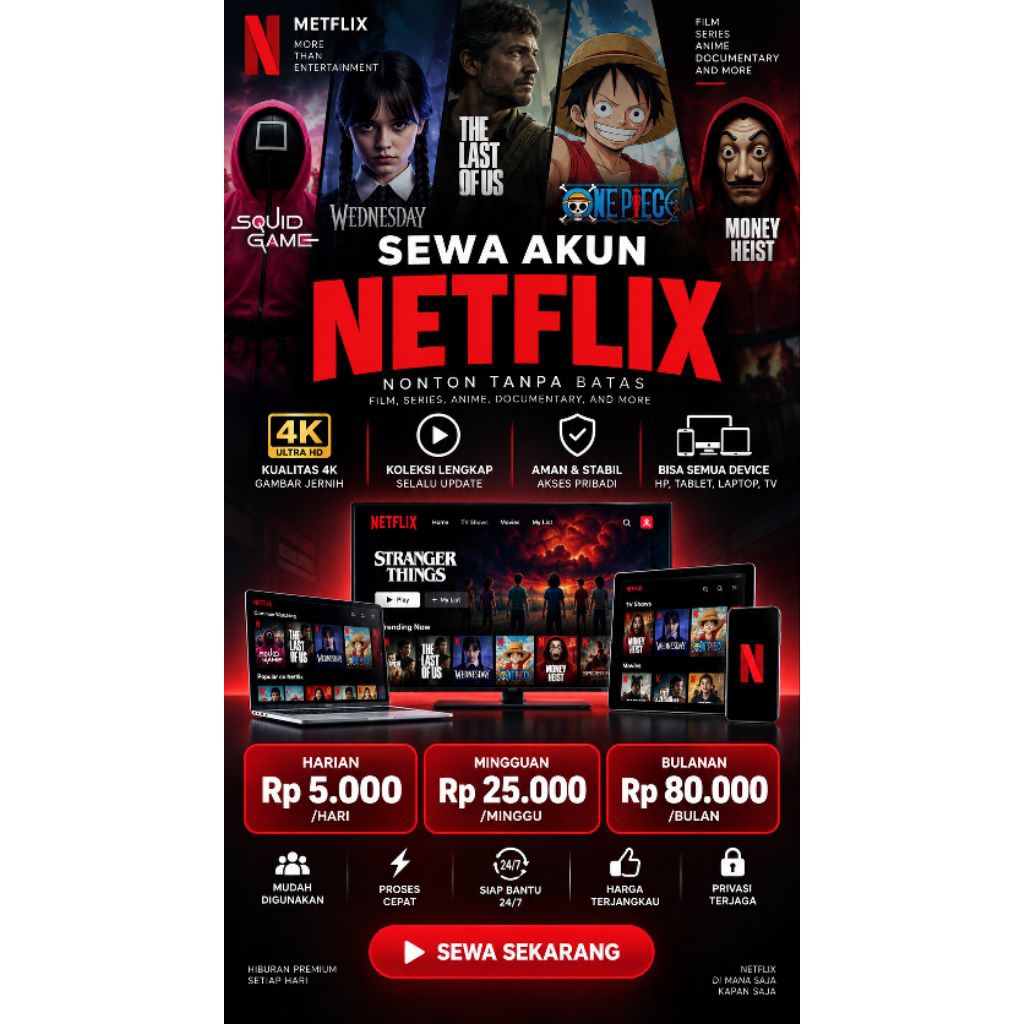 Netflix Private Premium - Akun Legal, Full Garansi, 4K UHD