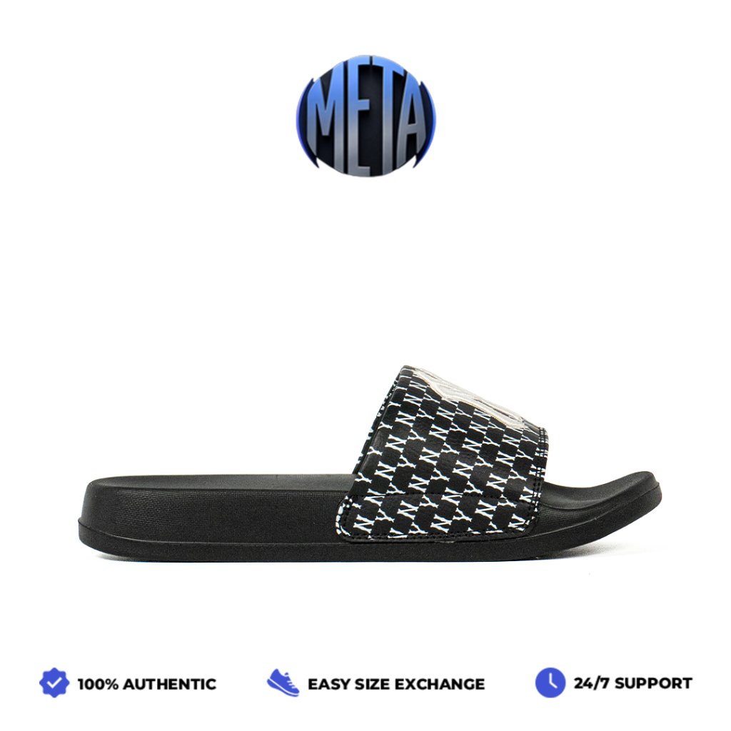 Meta Shoes - Sandal Korea MLB New Mound Monogram New York NY Yankees Black Sendal Slide Slippers Cas