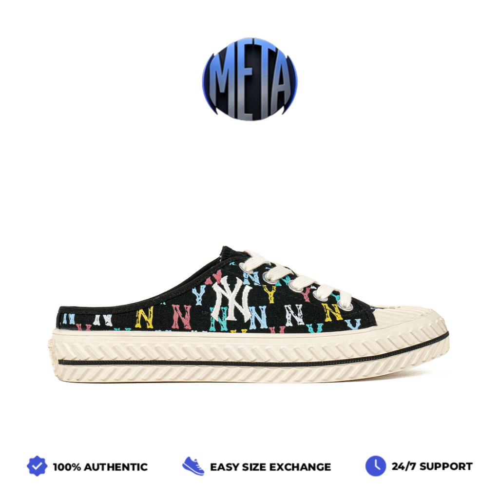 Meta Shoes - Sepatu Korea MLB Playball Mule Monogram Black Rainbow Sneakers Casual Outdoor Indoor Au