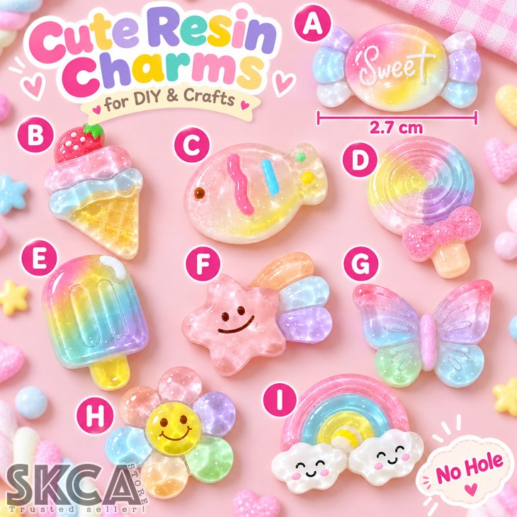 BGQ Manik Mote Resin Clay Ice Cream Cone Stick Fish Ikan Candy Permen Sweet Lollipop Lolipop Butterf