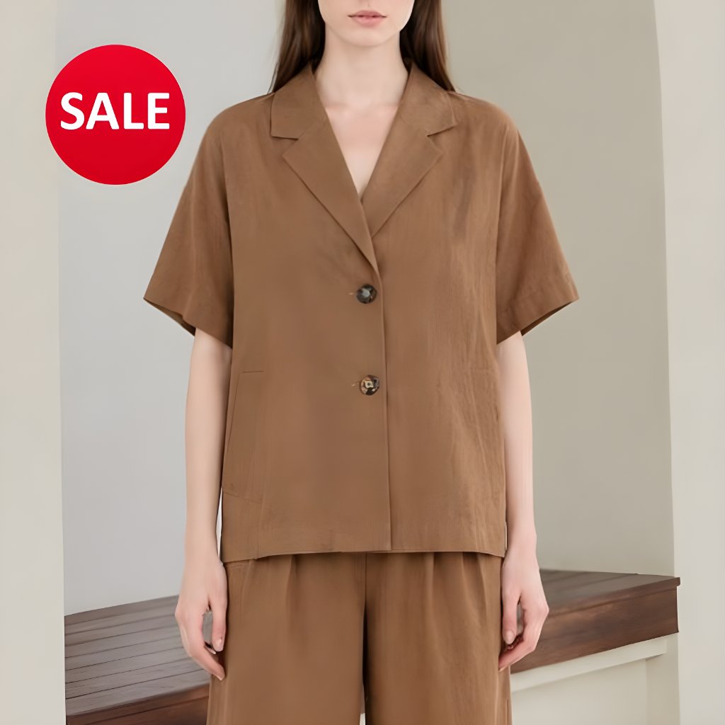 Asiro Lenara Top Linen Atasan Wanita Terbaru Outer Lengan Pendek Outfit Kerja