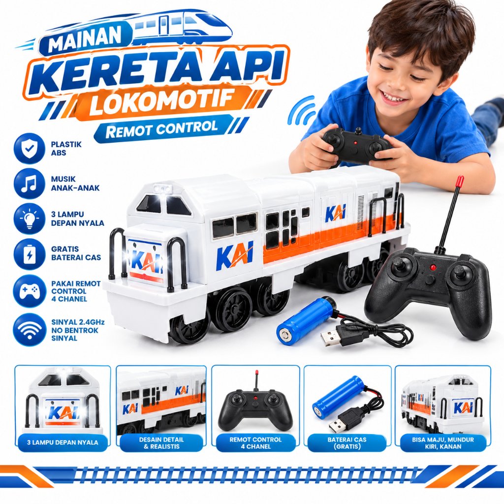Nekofast- Kereta Api Indonesia RC Mainan Lokomotif Gerbong Kereta Api Remot Control