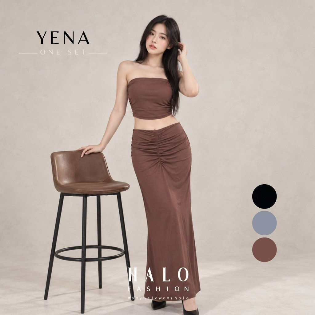 [HaloFashion] Yena One Set - Set Casual Wanita Atasan Tube Top & Rok Mermaid Wanita Oneset Setelan B