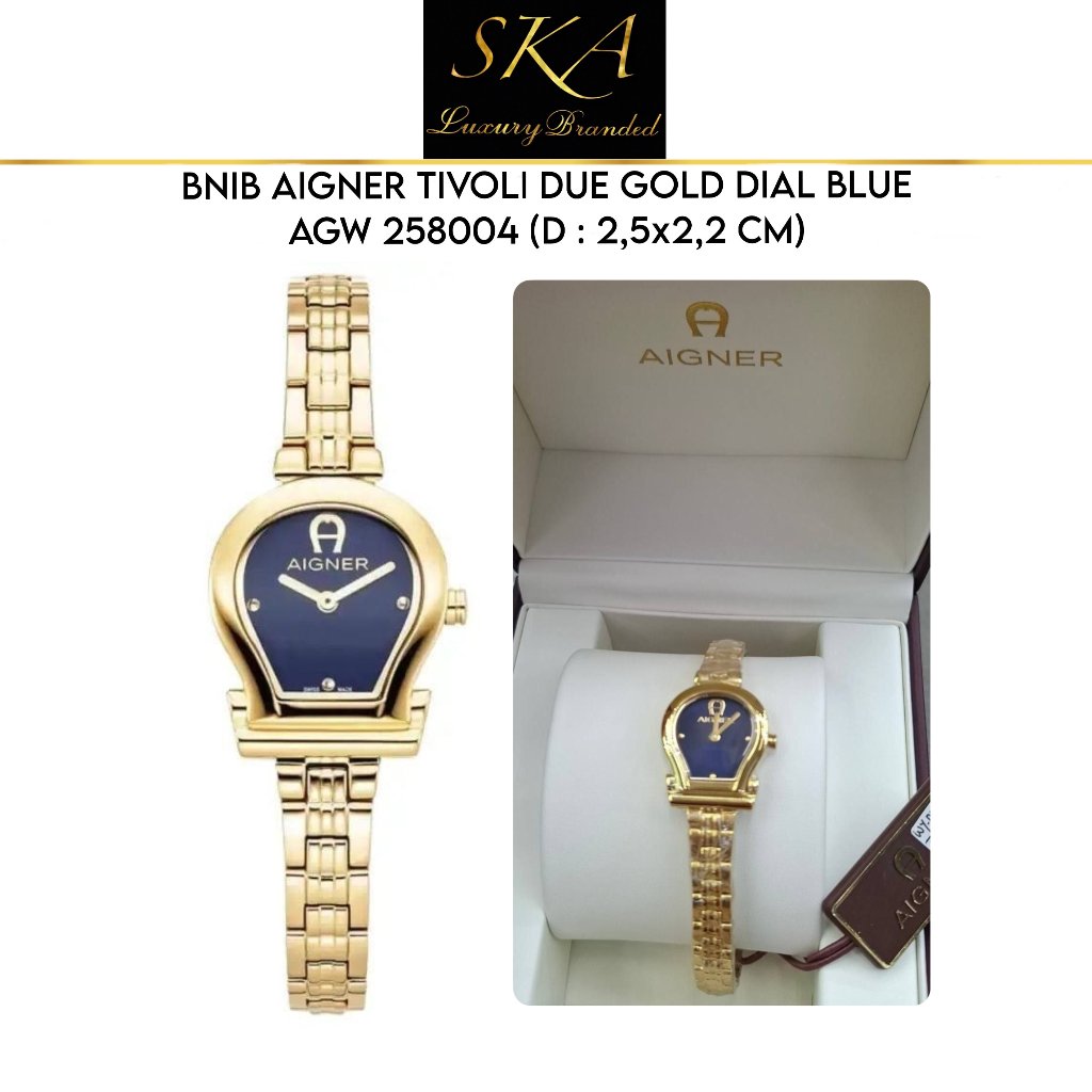 WATCH AUTHENTIC AIGNER TIVOLI DUE GOLD DIAL BLUE AGW 258004