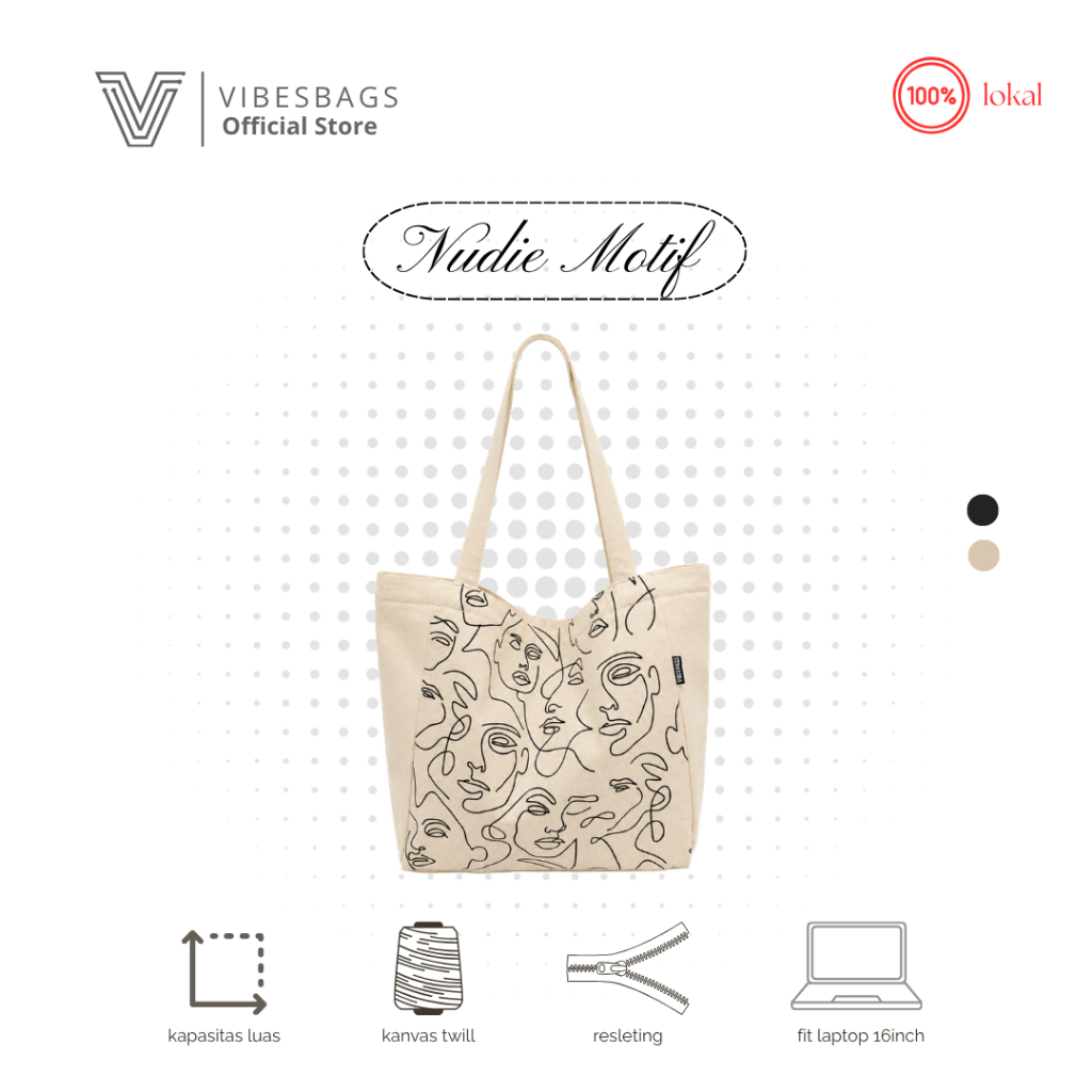 [VIBESBAGS] Nudie Motif Face & UGH Tote Bag Wanita Canvas Resleting Tas Bahu Aesthetic Daily Bag