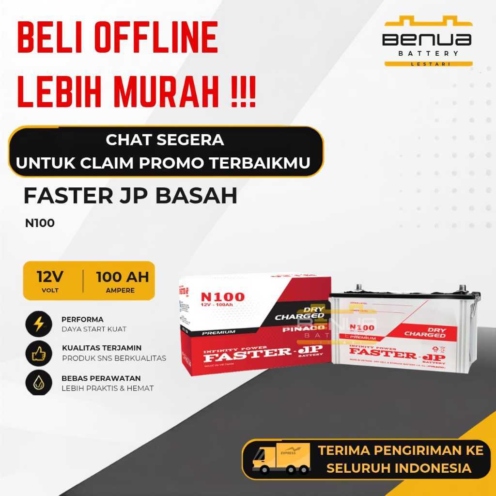 Aki Faster JP BASAH N100 / Aki N 100 / Aki Mobil Truk 12V 100Ah Original Faster