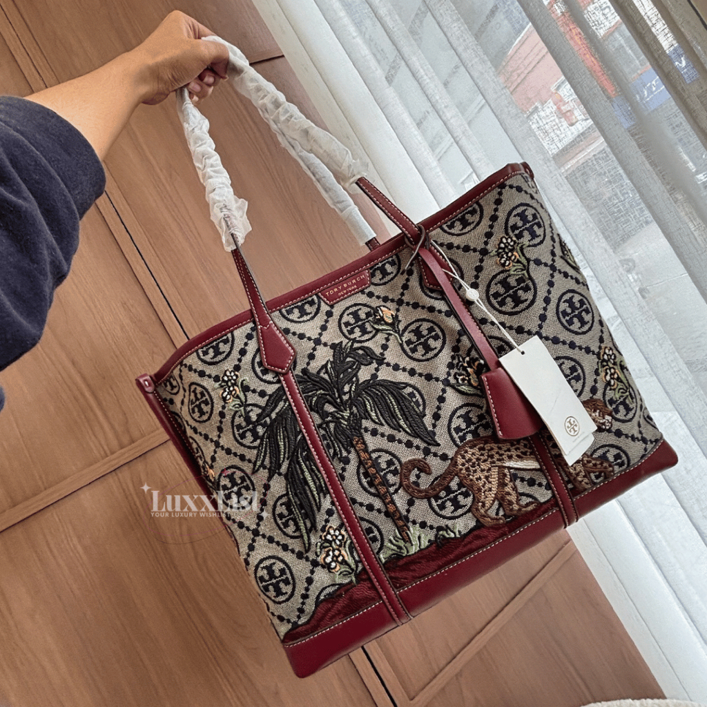 TB Perry Embroidered Triple Compartment Monogram Tote Tas Tote Wanita Shoulder