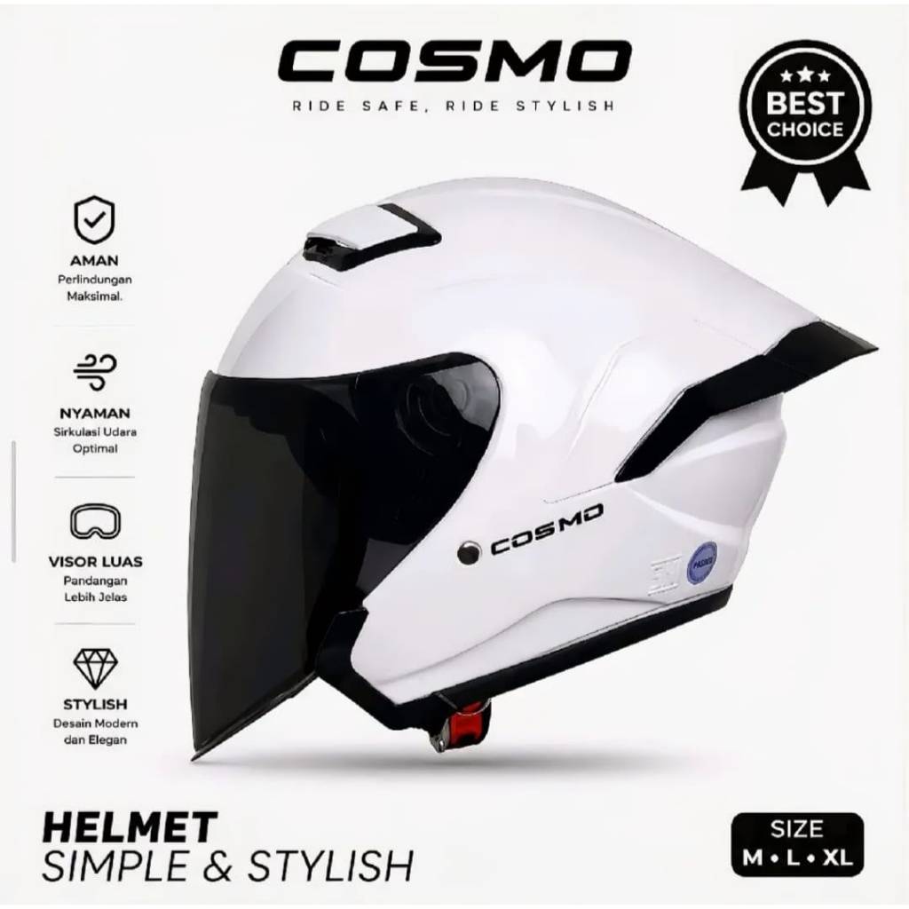 Helm Half Face HKM COSMO Premium Paket Ganteng Free Spoiler Visor Hitam Smoke Helm Dewasa Pria Wanit