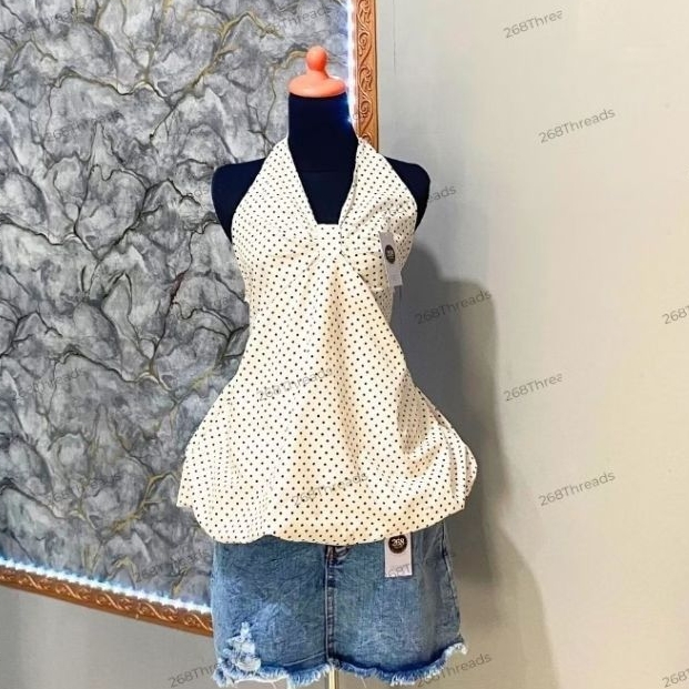 halter top polkadot halter neck wanita v neck sleeveless top wanita l