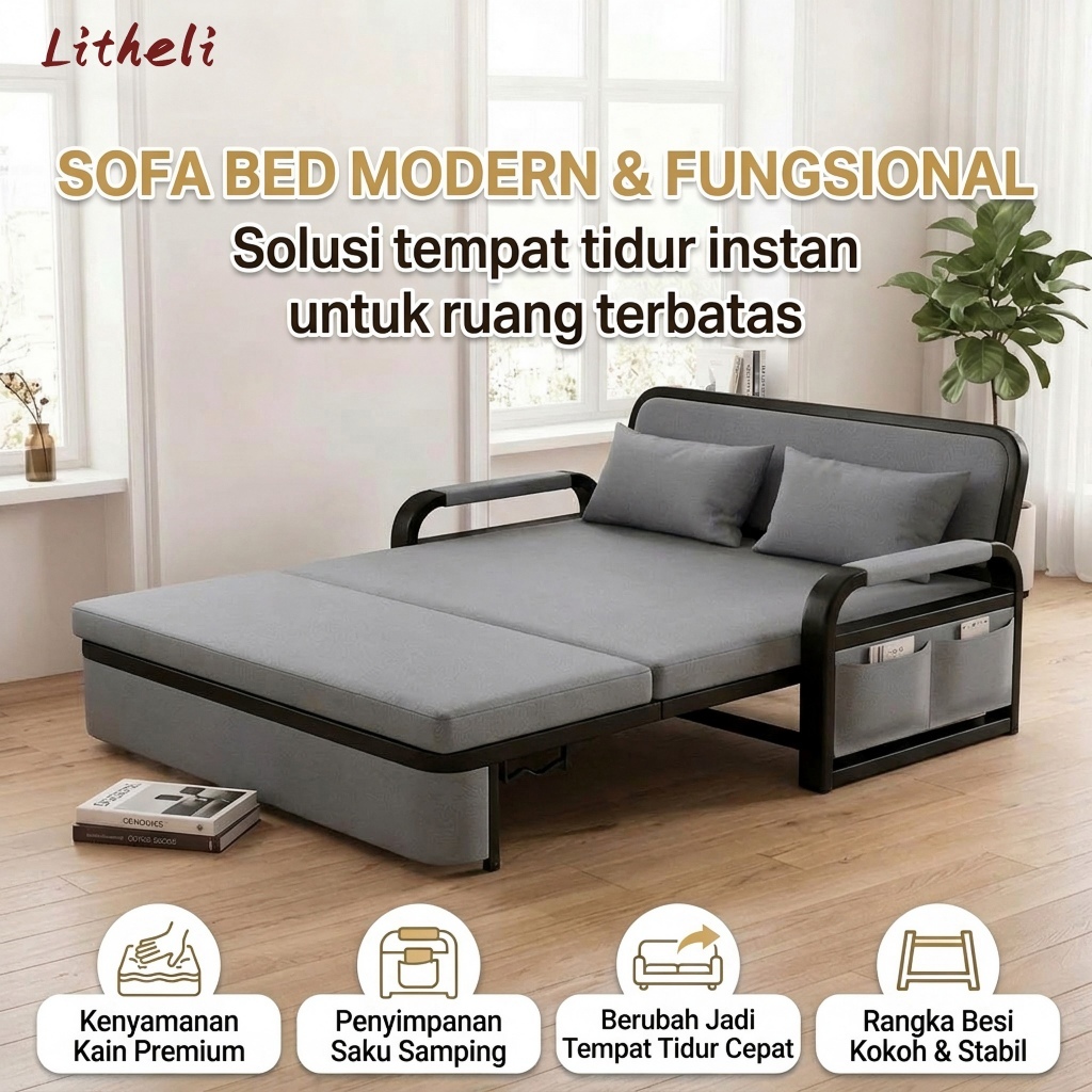 Litheli Sofa Bed Lipat dengan fungsi penyimpanan kasur sofa bed sofa minimalis ruang tamu kecil