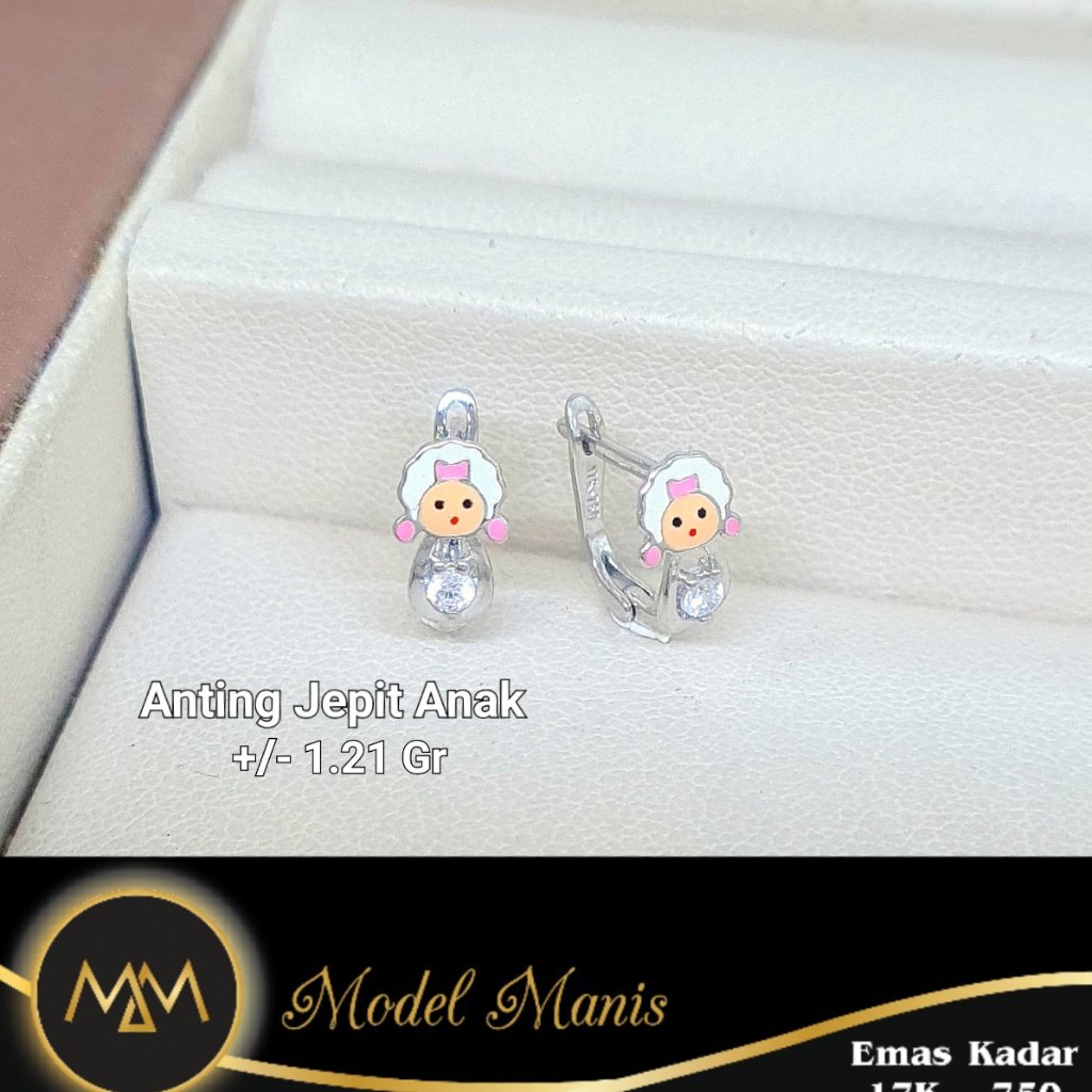 Model Manis Gold - Anting Jepit Anak Karakter Putih - Emas 17k  750