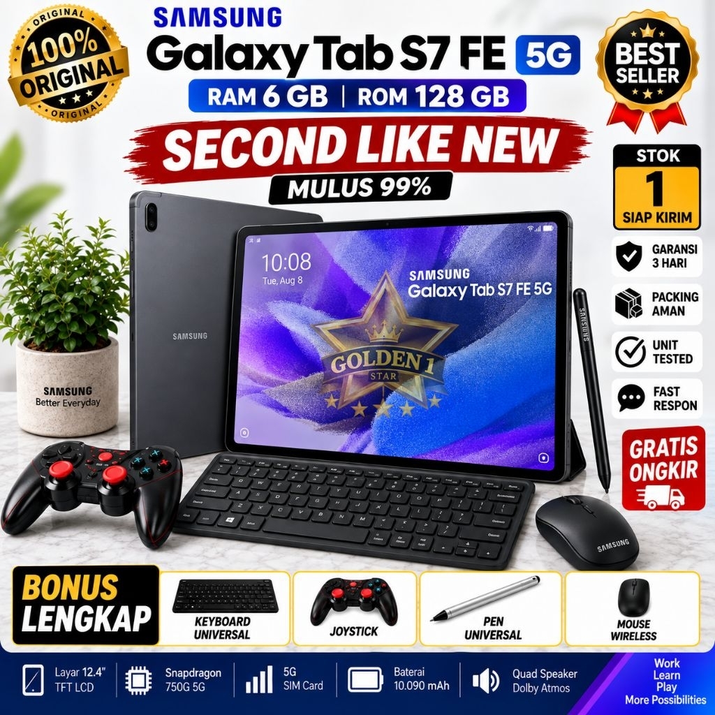 Samsung Galaxy Tab S7 FE 5G RAM 6GB ROM 128GB Second Like New