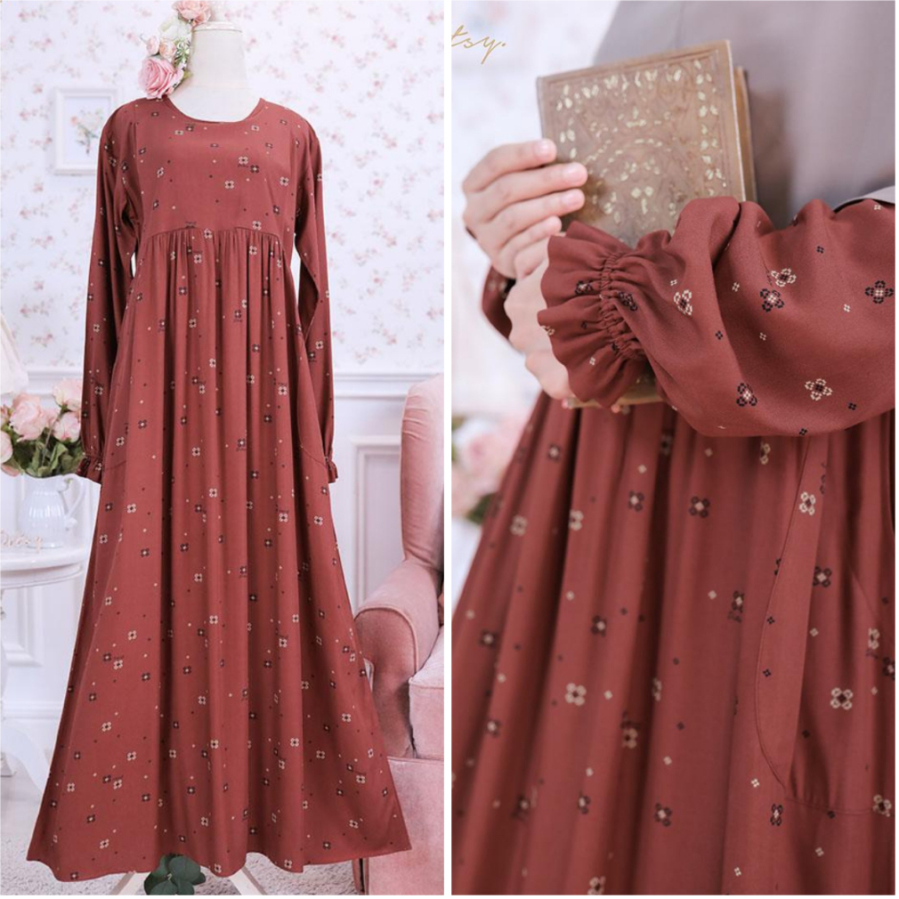 Ditsy Gamis Muslimah NAEA TERACOTTA XS L XL