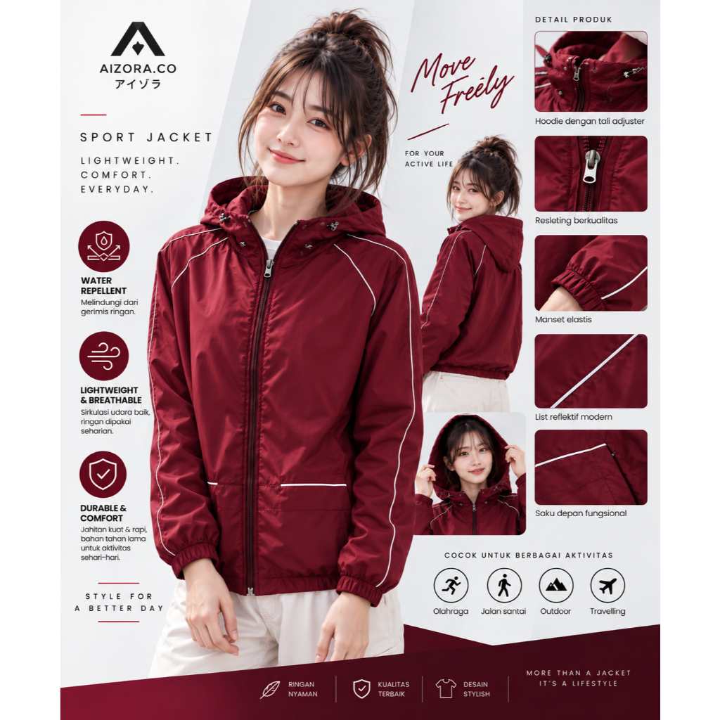 Aizora.Co - Jaket Parasut Olahraga Pria Wanita Premium Anti Angin Windbreaker Outdoor Sport Jacket R