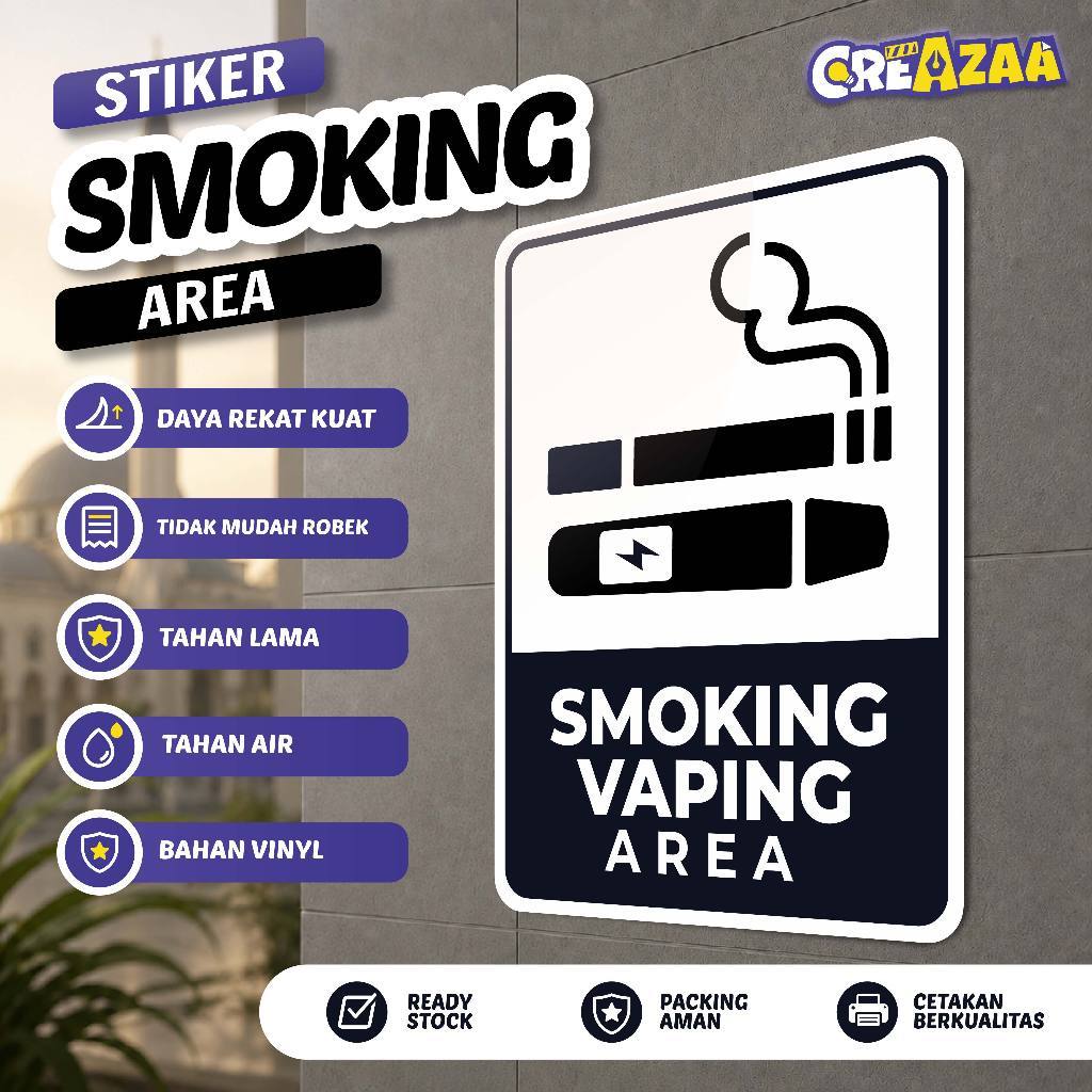 Stiker Smoking Vaping Area / Area Merokok Vape Vinyl Anti Air Laminasi Glossy - Sign Board Rambu Per