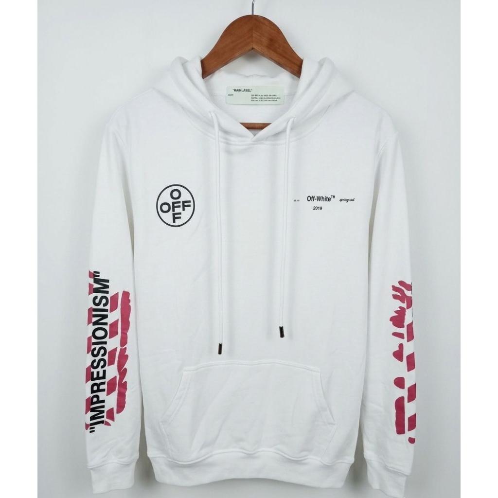 Hoodie putih Off-White Impressionisme lengan panjang dengan tas depan