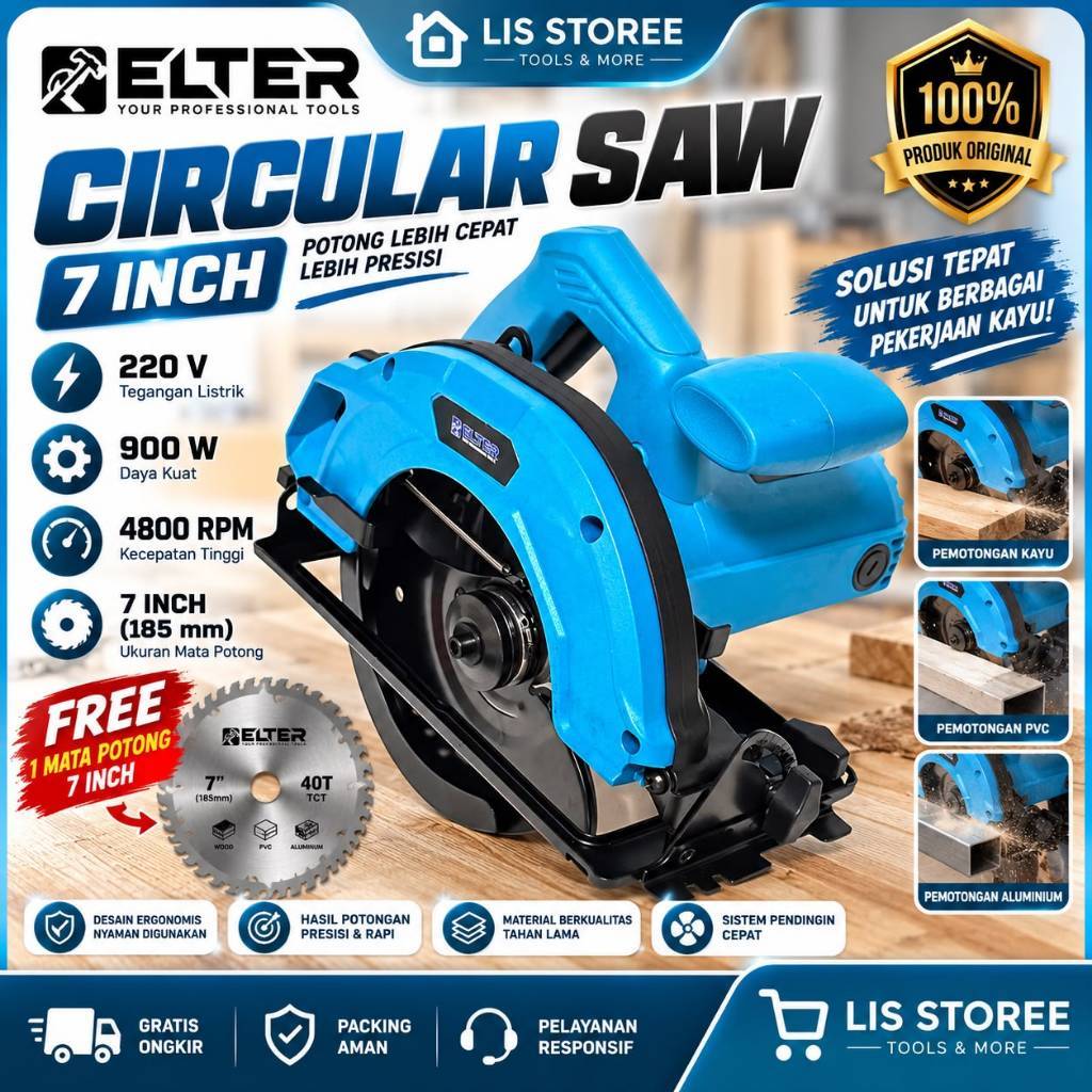 BELTER Circular Saw 7 inci 900W Mesin Potong Kayu Gergaji Kayu Elektrik