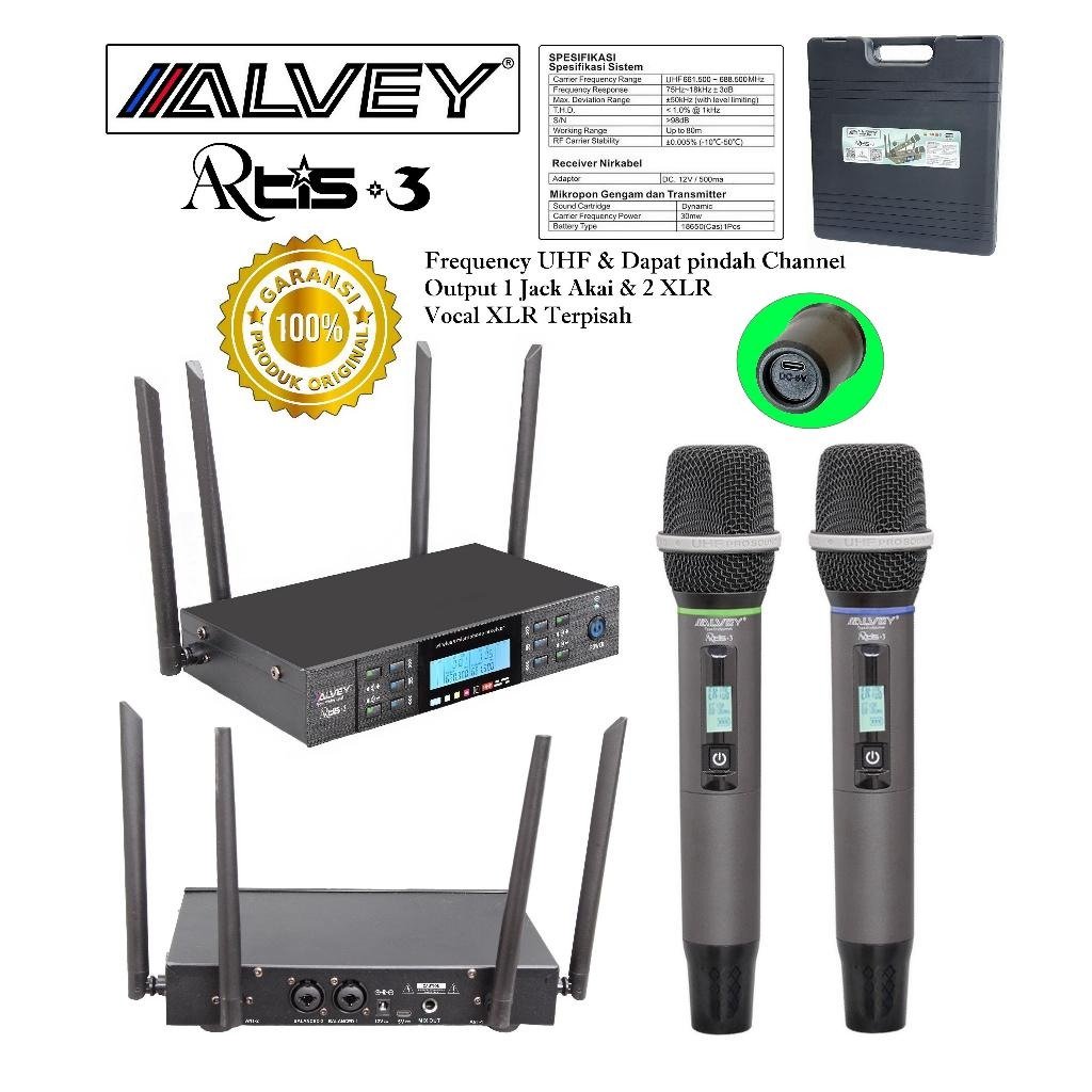 Mic Wireless 2 Mic Artis 3 Alvey (Koper)/Microphone Wireless ALVEY ARTIS-3 Mic Karaoke Bisa Atur Fre