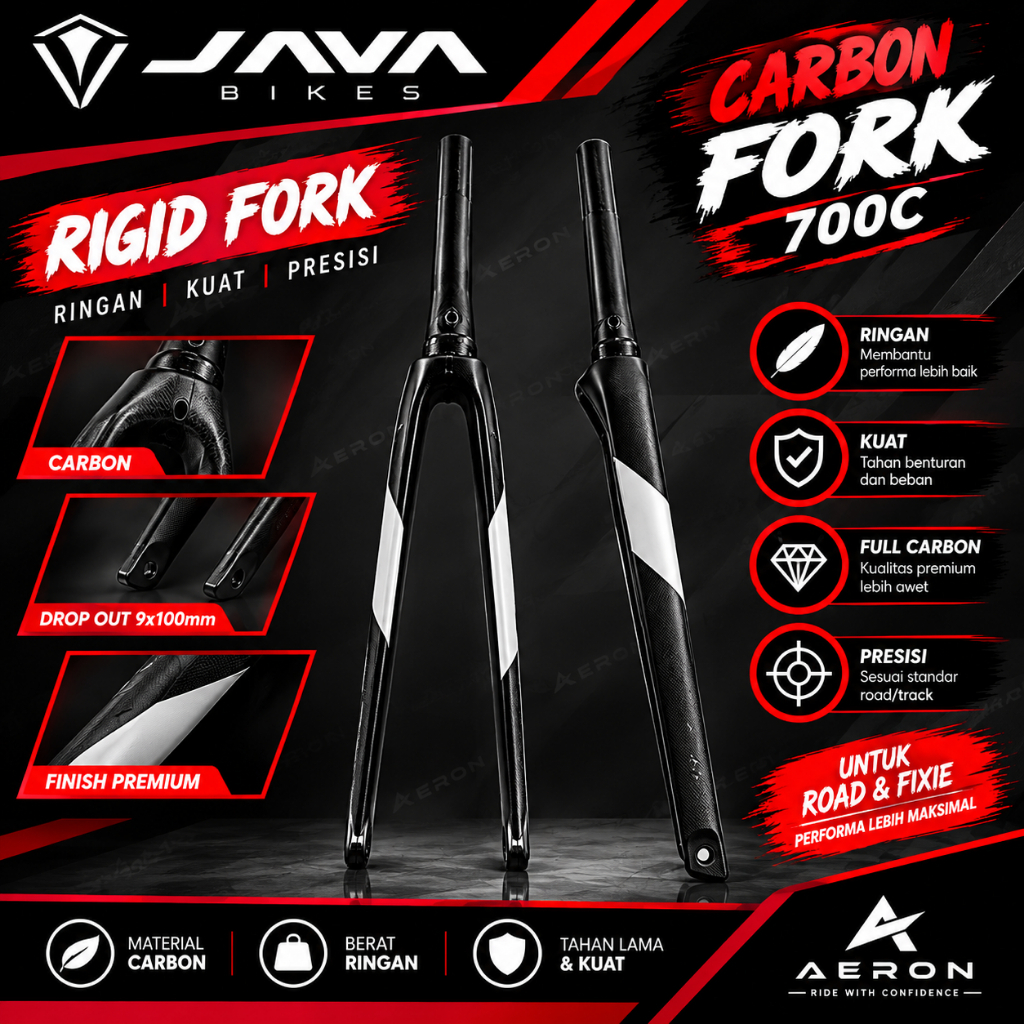 Fork JAVA Fuoco 700C Full Carbon TA12x100mm | Fork Road Bike Disc Brake Flat Mount Tapered