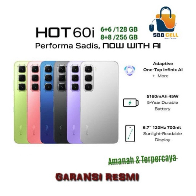 HP INFINIX HOT 60I 6/128 & 8/256 GB - NEW INFINIX HOT 60i ORIGINAL GARANSI RESMI