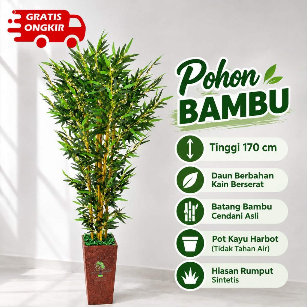 Pohon bambu pot harbot artificial Batang cendani asli Dekorasi ruang tamu aestetik