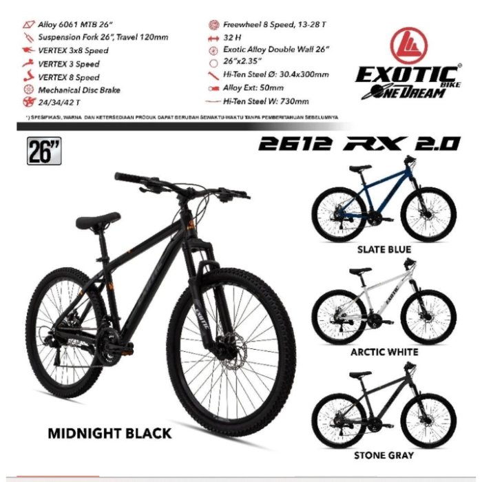 SEPEDA GUNUNG MTB 26 27,5 EXOTIC 2612 RX 2.0 (3x8 MD)