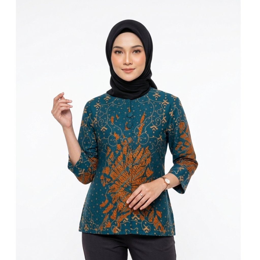 Batik Blus Najib Emerald | Atasan Batik Wanita Premium | Fashion Muslimah SAMODE