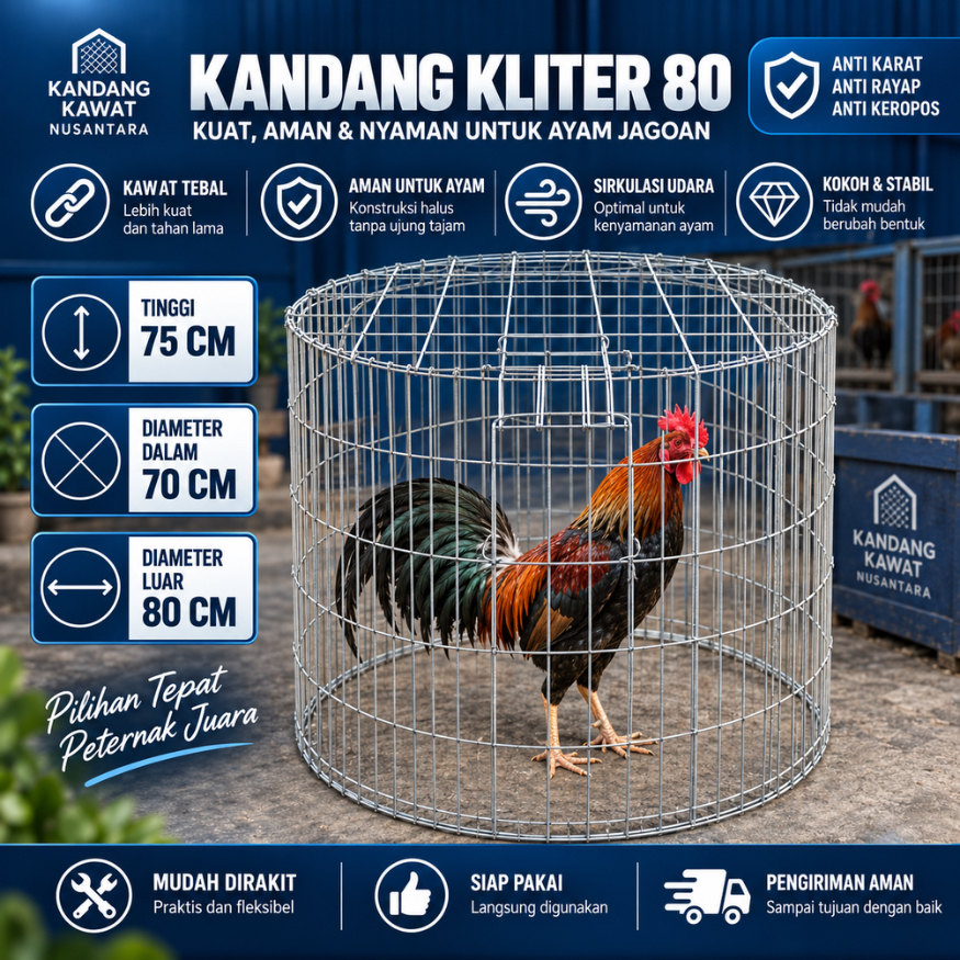 KANDANG AYAM KLITER 80CM GALVANIS | KANDANG AYAM JAGO BULAT | PRAKTIS & MUDAH | TAHAN KARAT