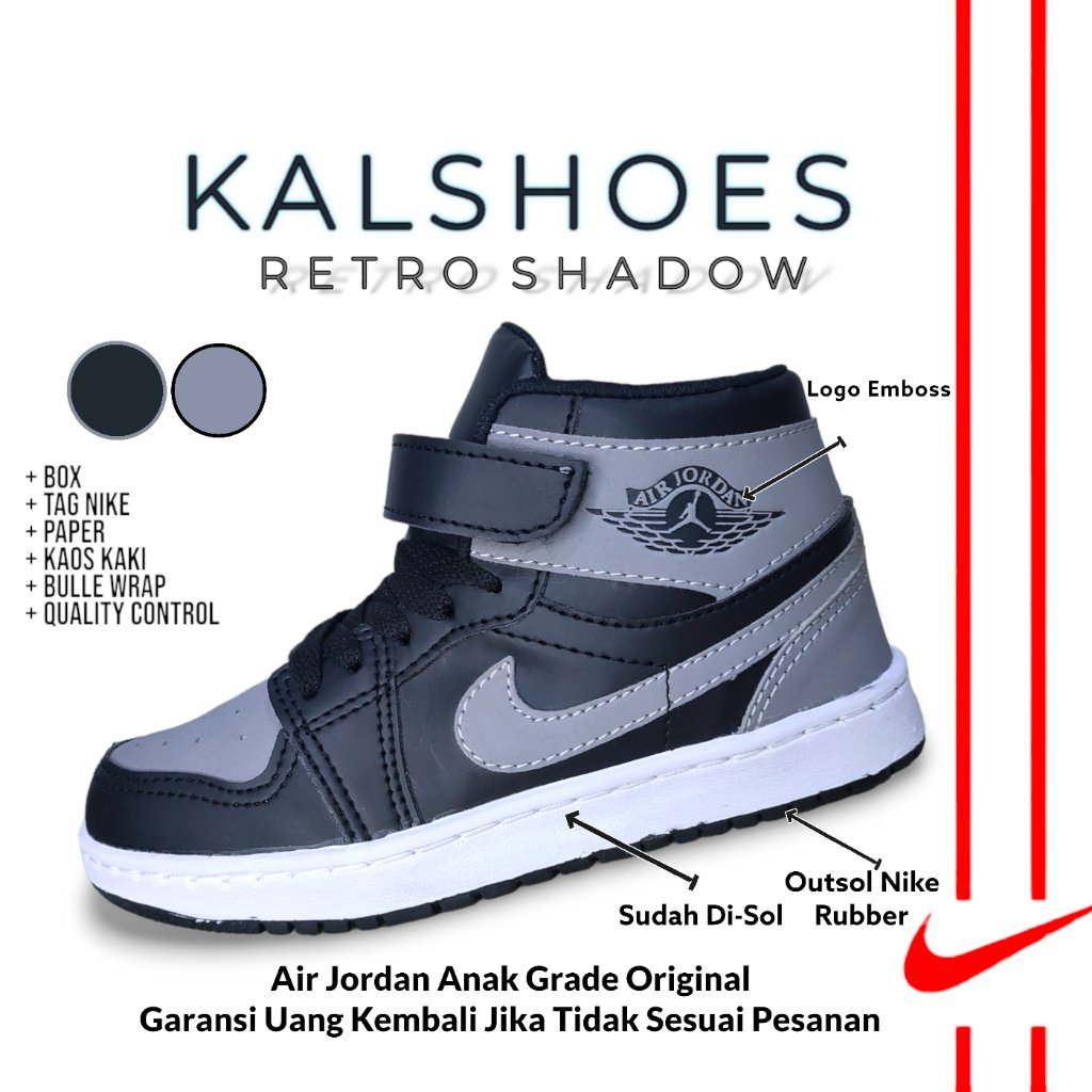 Sepatu Sneakers Anak Laki Laki Dan Perempuan Cowok Cewek Jordan BlackGrey Grade Original Premium Qua