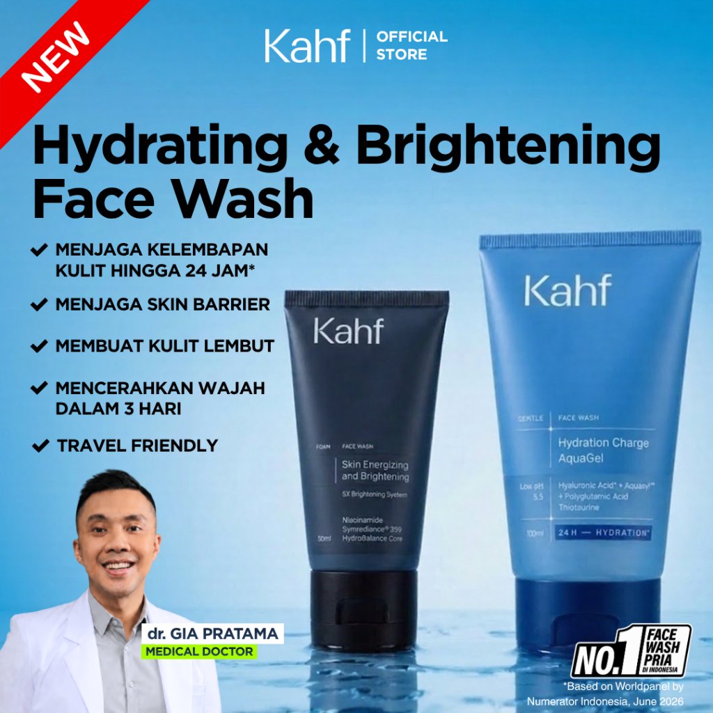 Kahf Hydration & Brightening Cleanser Set - Kahf Facial Wash Hydration Charge Aqua Gel 100ml & Skin 