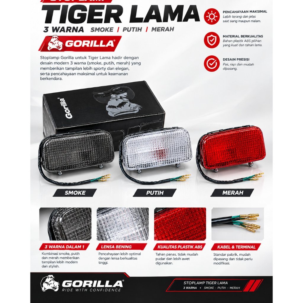 Stoplamp blakang Belakang Tilas Tiger 2000 stopan lampu tilas assy tiger lawas merah putih smoke