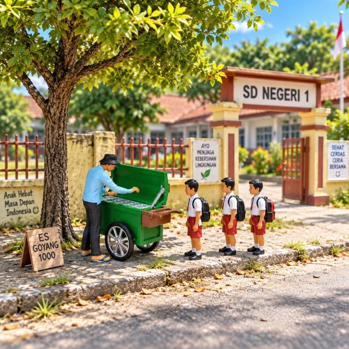 Figure Mamang dan gerobak es goyang skala 1/64 diorama miniature